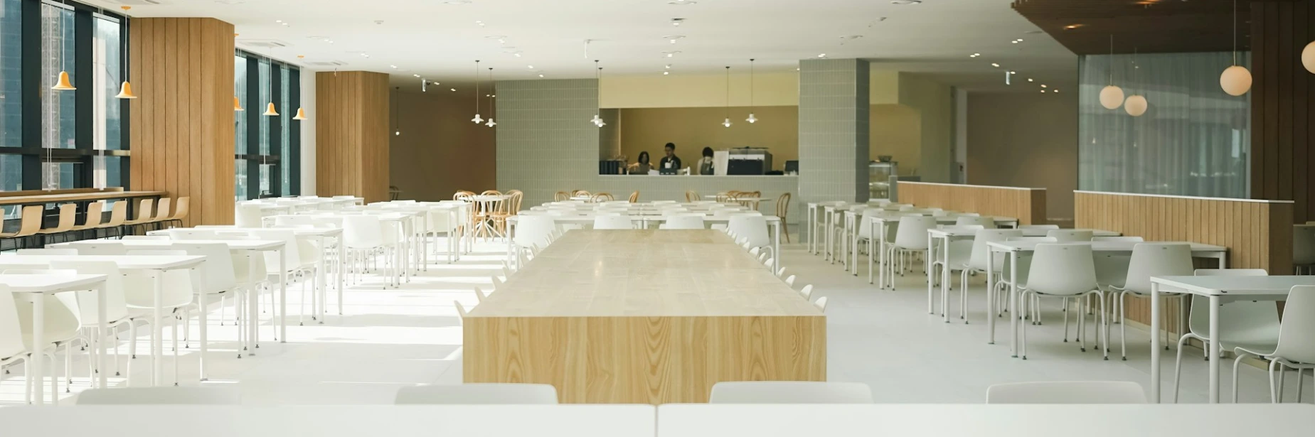 Hall tables and white chairs